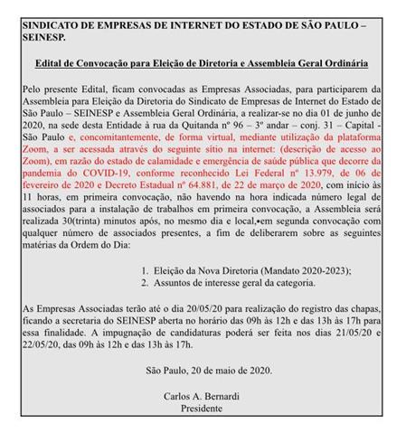 Edital de convocação para eleição de diretoria e Assembléia Geral Ordinária
